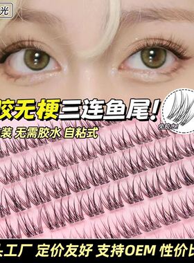 屿睫之光无梗免胶鱼尾假睫毛自然分段单簇日常素颜新手仿真自然分
