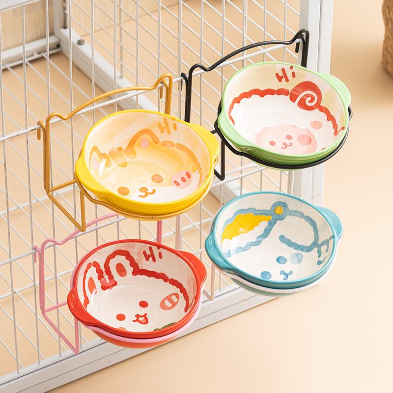 猫碗陶瓷猫食盆挂笼碗猫咪粮碗