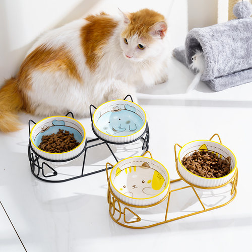 宠物猫碗陶瓷高脚护颈倾斜架颈椎
