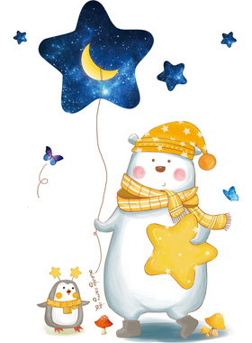 卡通动物贴纸门贴儿童房间布置卧室木门衣柜翻新装饰墙贴画3d立体