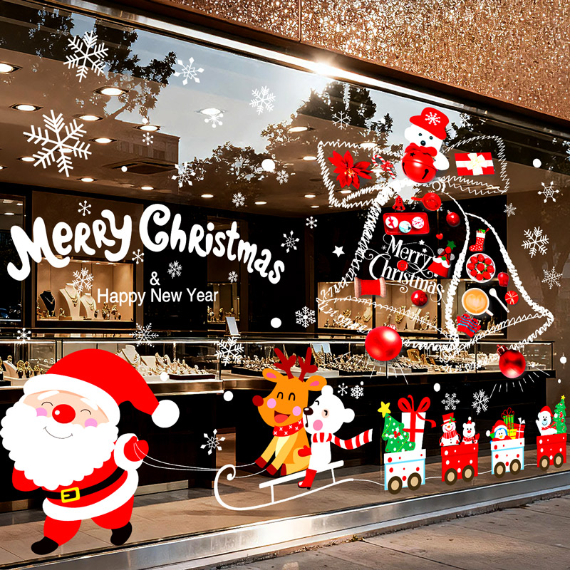 圣诞节快乐氛围装饰静电玻璃墙贴纸商场店铺活动橱窗场景布置彩贴