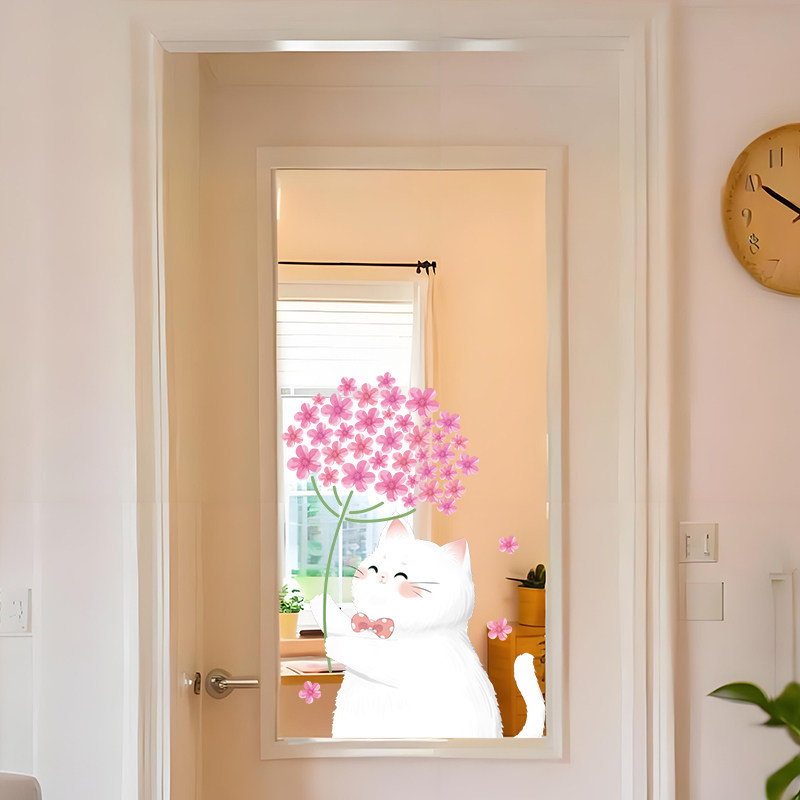 温馨可爱猫咪UV喷绘静电玻璃窗贴纸教室布置宠物店商场玻璃墙贴画