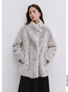 Dotdrobe多着 立领环保皮草女皮毛一体中长款外套秋冬轻奢-两色入