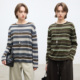 超细纱线卷边条纹套头针织衫 Dotdrobe多着 羊毛醋酸混纺 女两色入