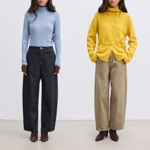 女秋冬显瘦宽松新款 小弯刀九分洗水牛仔裤 加绒保暖 Dotdrobe多着