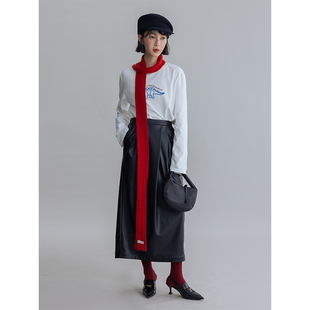 Dotdrobe多着 浣熊绒 羊毛混纺麻花坑条超长围巾女漆黑/砖红/浅灰