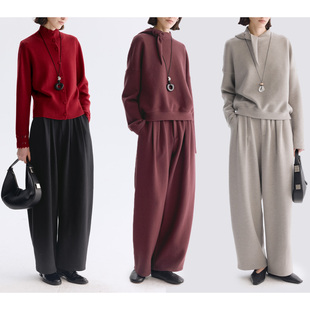 Dotdrobe多着 软糯空气层面料 立体工字折半松紧腰弯刀卫裤女早春