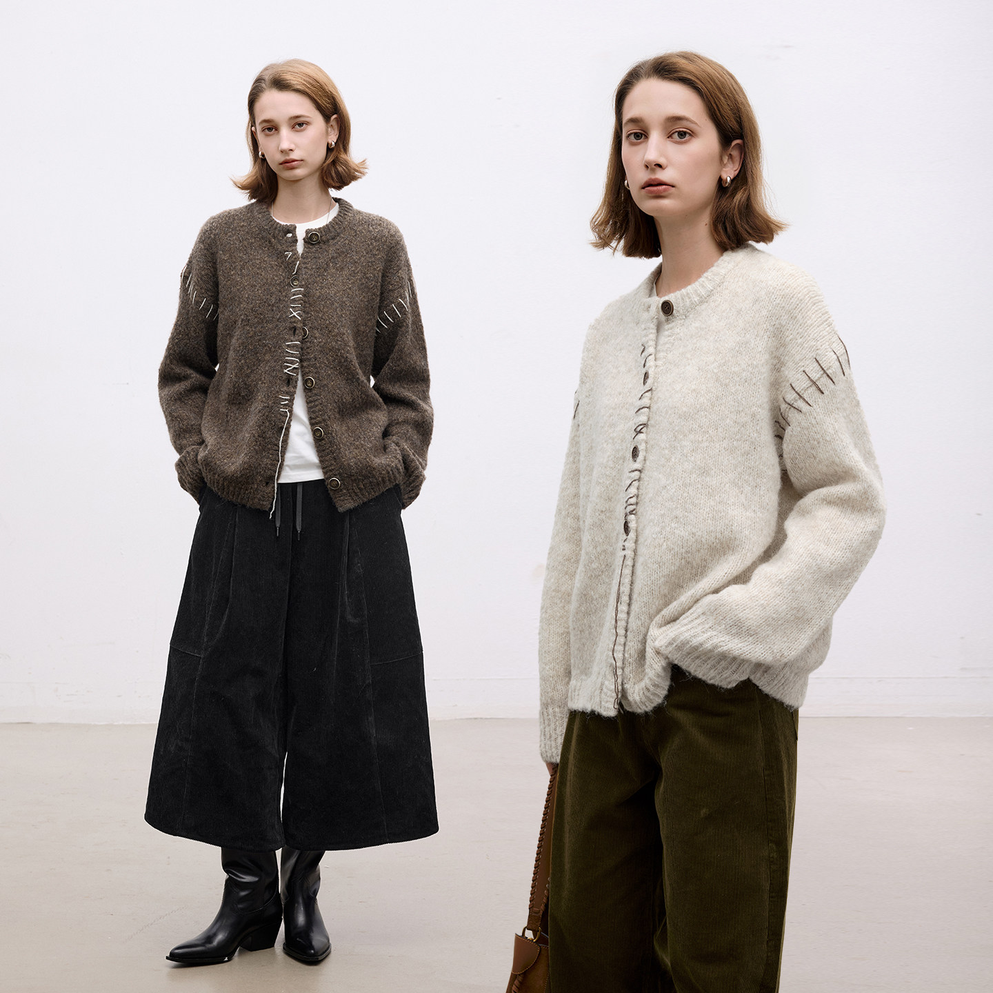 手工缝线游牧风羊毛开衫针织衫