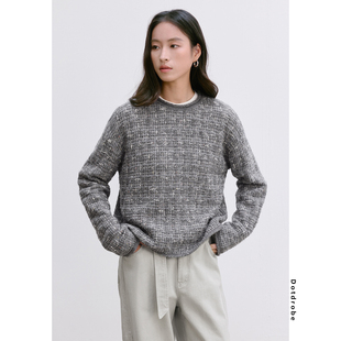 Dotdrobe多着 小香编织肌理 羊毛混纺圆领毛衣女秋冬针织衫套头