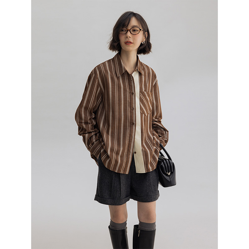 多着不规则条纹双层撞色门襟衬衫