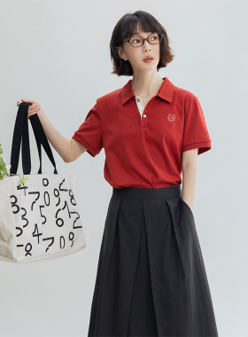 .Dotdrobe多着 凉感冰皮面料复古Polo领撞色短袖T恤女-三色入