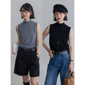 羊毛混纺 无袖 中领针织背心女毛衣不扎人 Dotdrobe多着 灰色 黑色