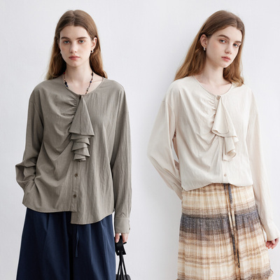 多着不对称剪裁日系荷叶边衬衫