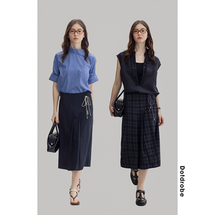 半身裙春夏 褶裥A字简约西装 两色入 M1U风撞色系带 Dotdrobe多着
