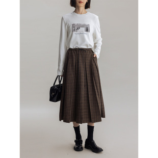 灰色 Dotdrobe多着 半身裙秋 抽绳松紧腰褶裥中长款 咖格 M1U风