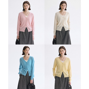 Dotdrobe多着  胶囊衣橱空调衫 羊毛混纺V领薄款针织开衫女春夏