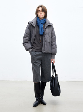 Dotdrobe多着 帽子可变斜挎包 90白鸭绒泡芙超轻短款羽绒服女灰色