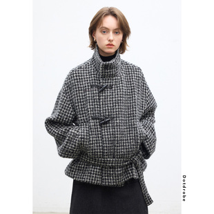 Dotdrobe多着 胯部腰带 羊毛羊驼毛马海毛牛角扣短款毛呢外套女