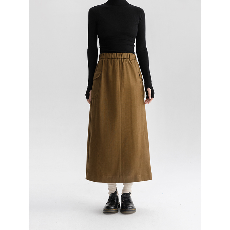 多着磨毛天丝棉工装A字半身长裙
