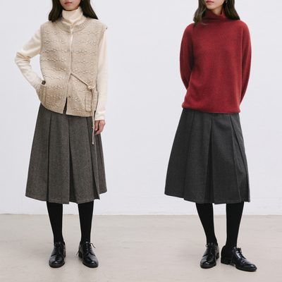 羊毛混纺无腰头七分毛呢裙裤