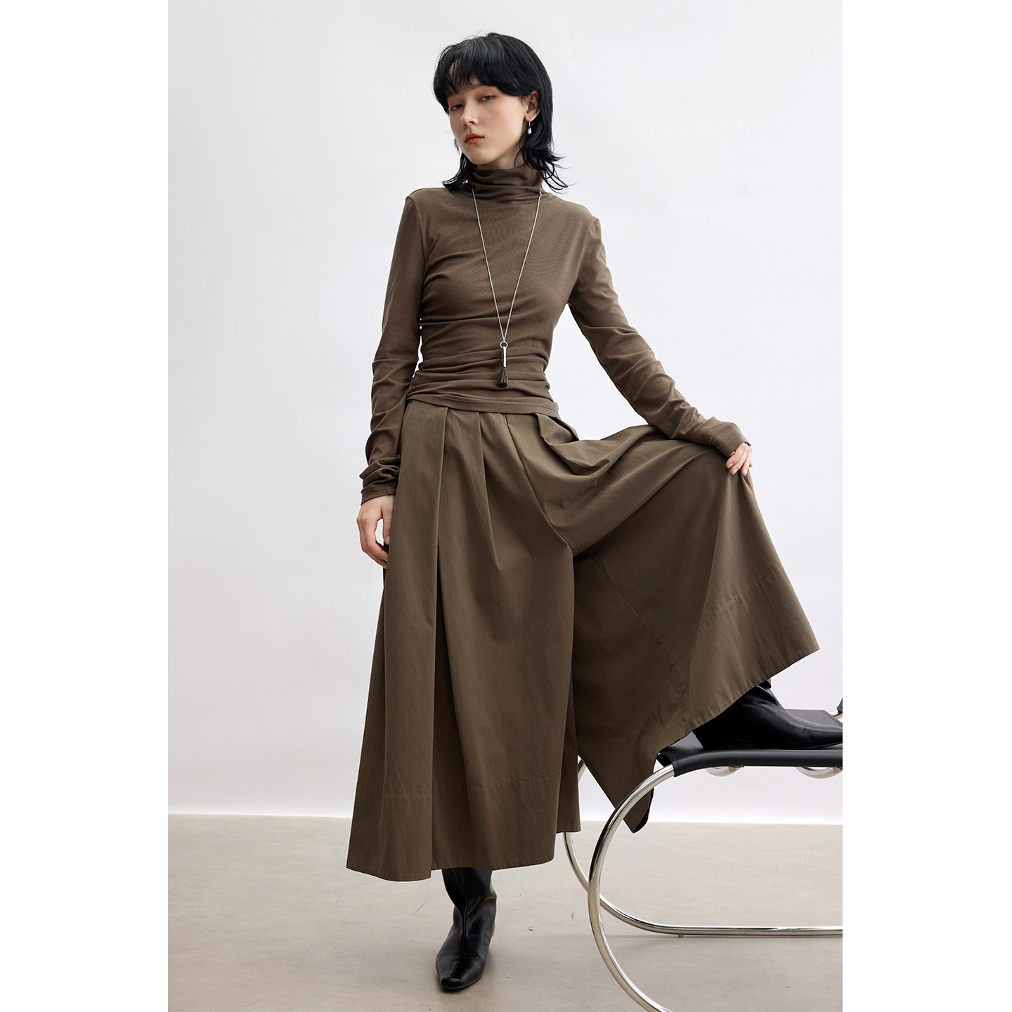 多着超大量感一体腰褶裥阔腿裙裤