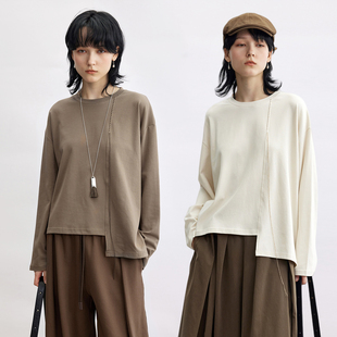 薄款 Dotdrobe多着 T恤女卫衣秋季 圆领长袖 两色入 手工缝线流苏