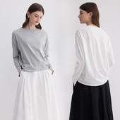 T恤女 Dotdrobe多着 亚麻棉后背立体分隔一字领龟背长袖 三色入