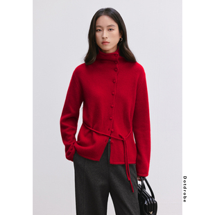 不对称堆堆领羊毛混纺针织开衫 女秋冬毛衣 节日限定 Dotdrobe多着