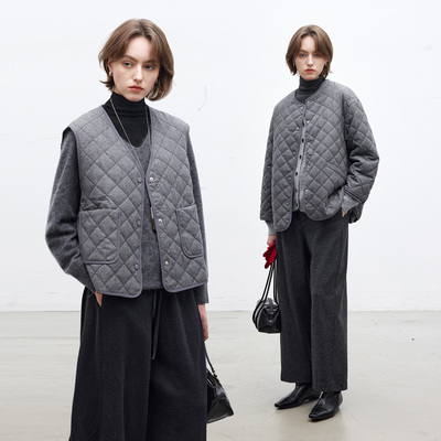 羊毛混纺菱格绗缝棉服长袖/马甲