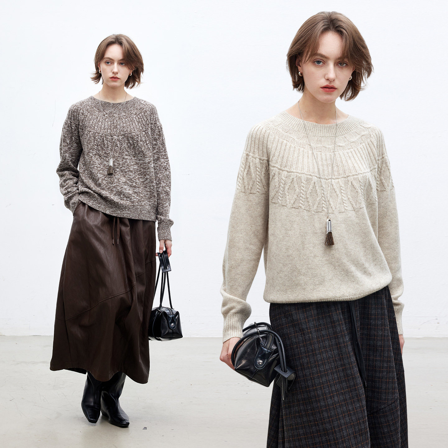 费尔岛花纱羊毛混纺圆领毛衣