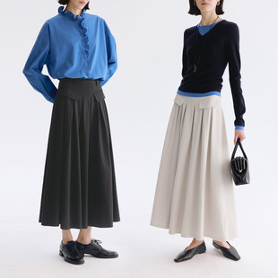 Dotdrobe多着 抗皱重工工字褶伞裙2026春季半身裙新款优雅免烫