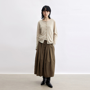 Dotdrobe多着 超大量感 假门襟山系花苞裙早秋半身裙新款-两色入