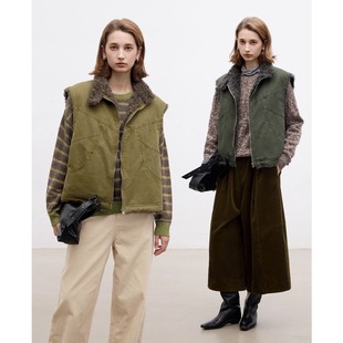 Dotdrobe多着 巴恩工装风 水洗棉环保毛内胆马甲女秋冬叠搭保暖