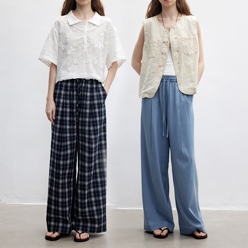 多着全松紧抽绳绑带阔腿休闲裤