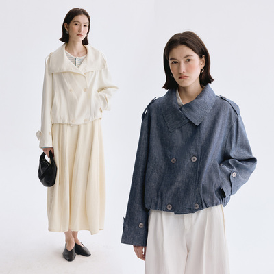 多着全亚麻大翻领短款夹克