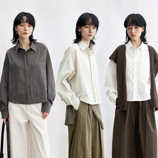 Dotdrobe多着 M1U风短箱型 “打枣”工艺长袖衬衫女早秋新款-三色