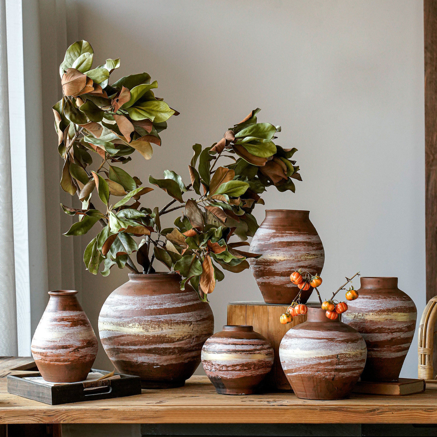 中式复古陶瓷花瓶摆件客厅装饰落地插花花器高级侘寂风粗陶罐花盆,家居饰品,花瓶,淘宝优惠券,粉丝福利购,淘宝优惠卷