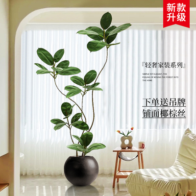 高级感仿真绿植黑金刚橡皮树室内沙发旁假植物仿生盆栽落地摆件