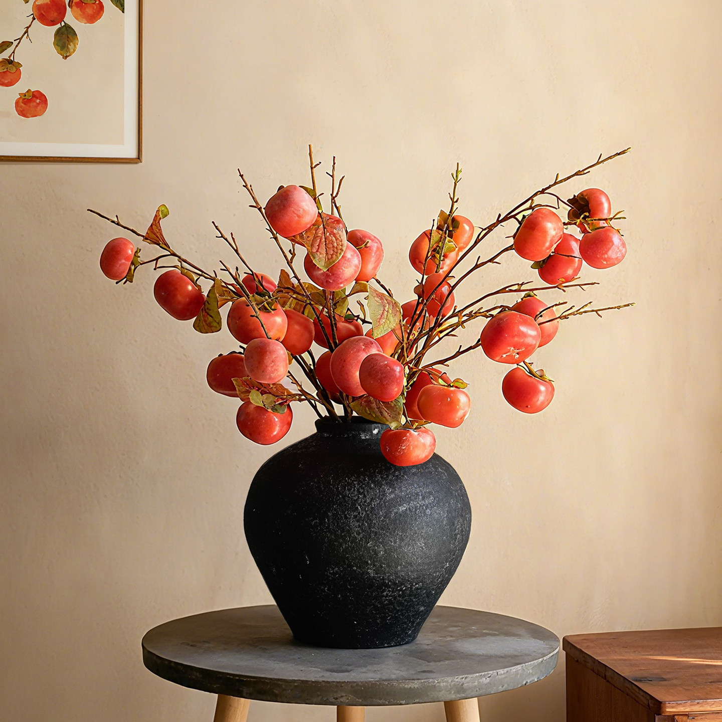 柿子枝仿真花树枝果实假花摆设柿柿如意客厅高枝插花高端装饰品,家居饰品,仿真花/假花,淘宝优惠券,粉丝福利购,淘宝优惠卷