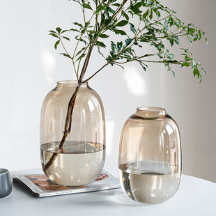 高级感玻璃花瓶吊钟水培马醉木水养雪柳鲜花插花客厅摆件落地装饰