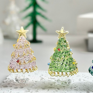 淄博纯手工琉璃圣诞树拉丝透明桌面摆件装饰品创意圣诞节生日礼物