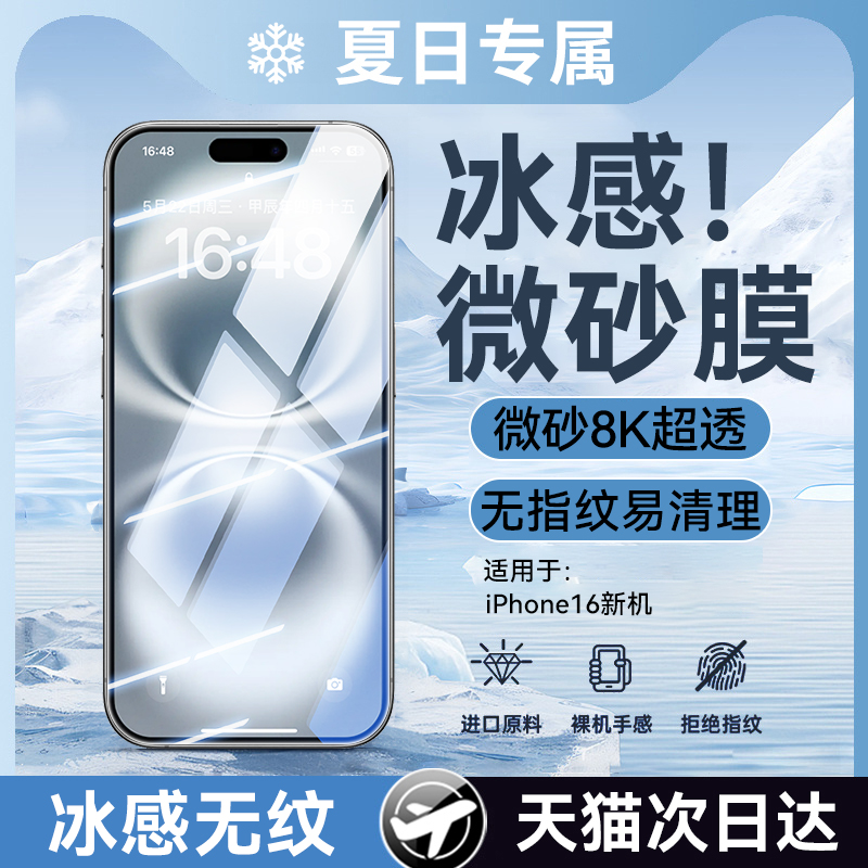 适用苹果15Pro磨砂钢化膜无指纹