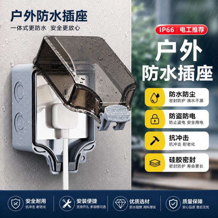 户外防水插座国标10A防尘防盗