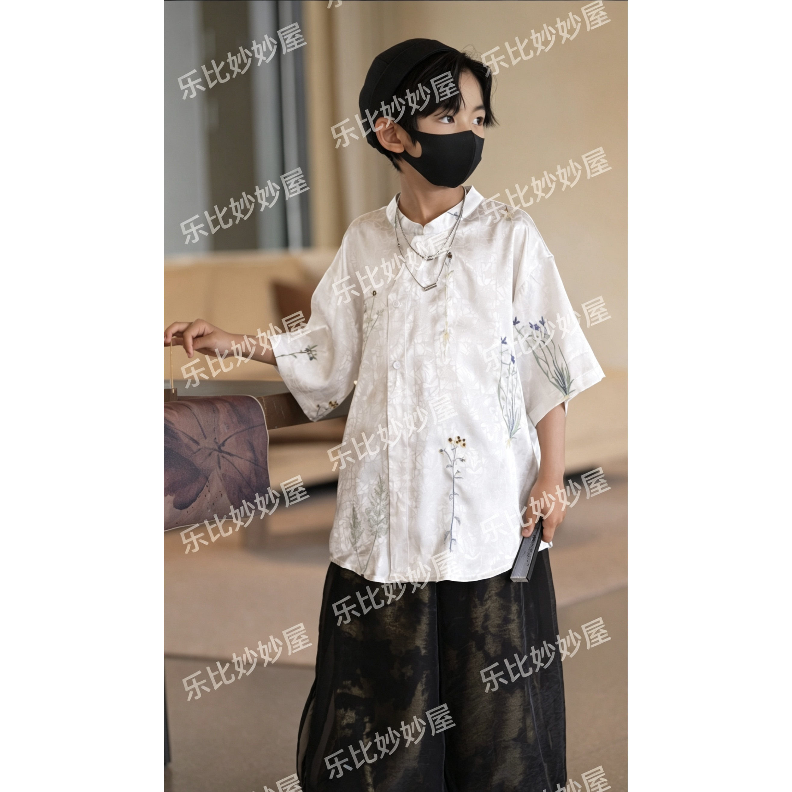 【刘刘妈】新中式花草刺绣款套装2026新款儿童装夏季衬衫T恤