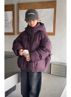2025新款儿童羽绒服 暗紫色宽松连帽男童冬装