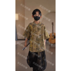 【刘刘妈】新中式山水画款套装2026新款儿童装夏季衬衫T恤