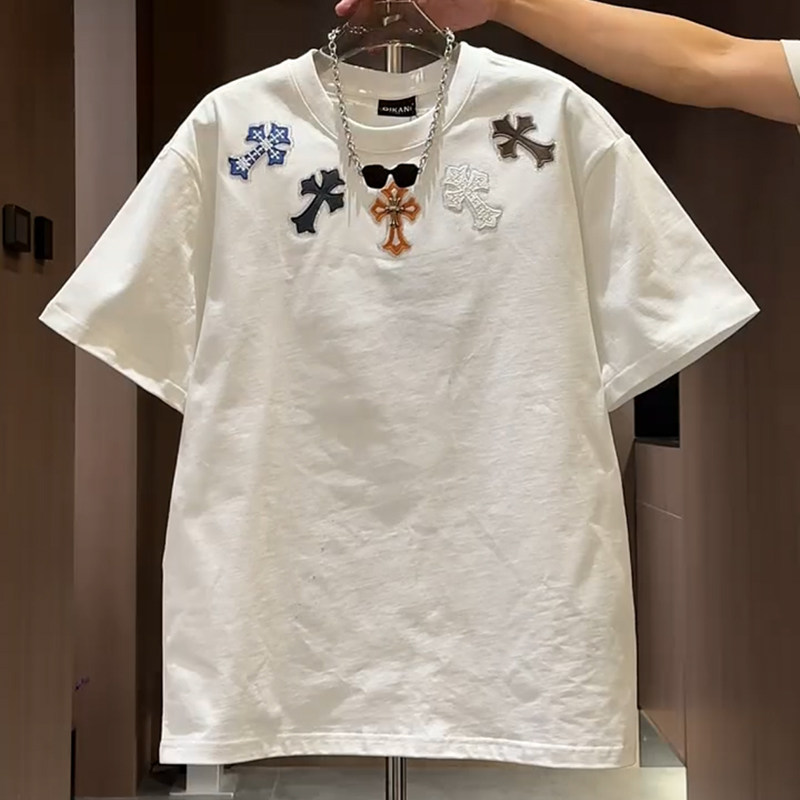 夏季网红同款美式潮流十字架印花短袖男女宽松百搭情侣T恤半袖ins