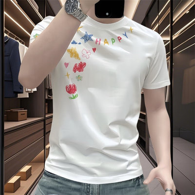 夏季印花新款高档潮牌男士短袖T恤休闲百搭圆领轻奢帅气半袖t恤衫