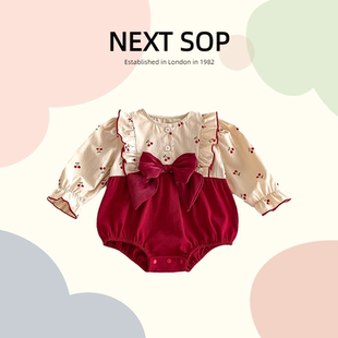 公主包屁衣女寶蝴蝶結滿月哈衣百天周歲拜年服 英國NEXT嬰兒秋冬款