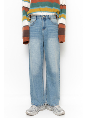 韩版复古宽松直筒高腰牛仔裤男女时尚潮流休闲拖地老爹阔腿长裤子